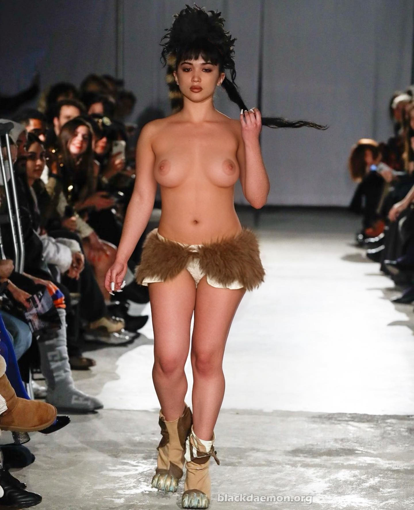 Rowan Blanchard topless, feline on the catwalk